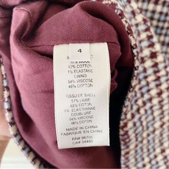 Rebecca Taylor | Techy Houndstooth Shift Mini Dress Wool Maroon White Size 4 - Picture 8 of 8